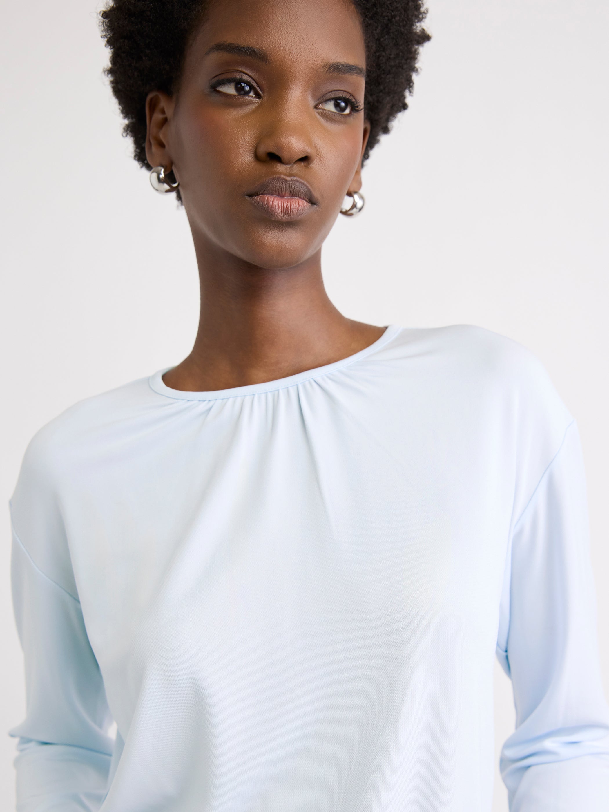 Long-Sleeve Top with Shirred Crew Neckline rw&co Great Value Deal