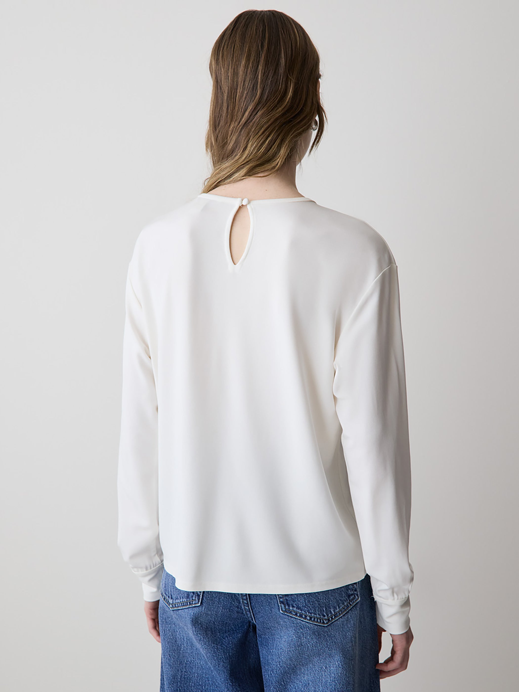 Long-Sleeve Top with Shirred Crew Neckline rw&co Great Value Deal