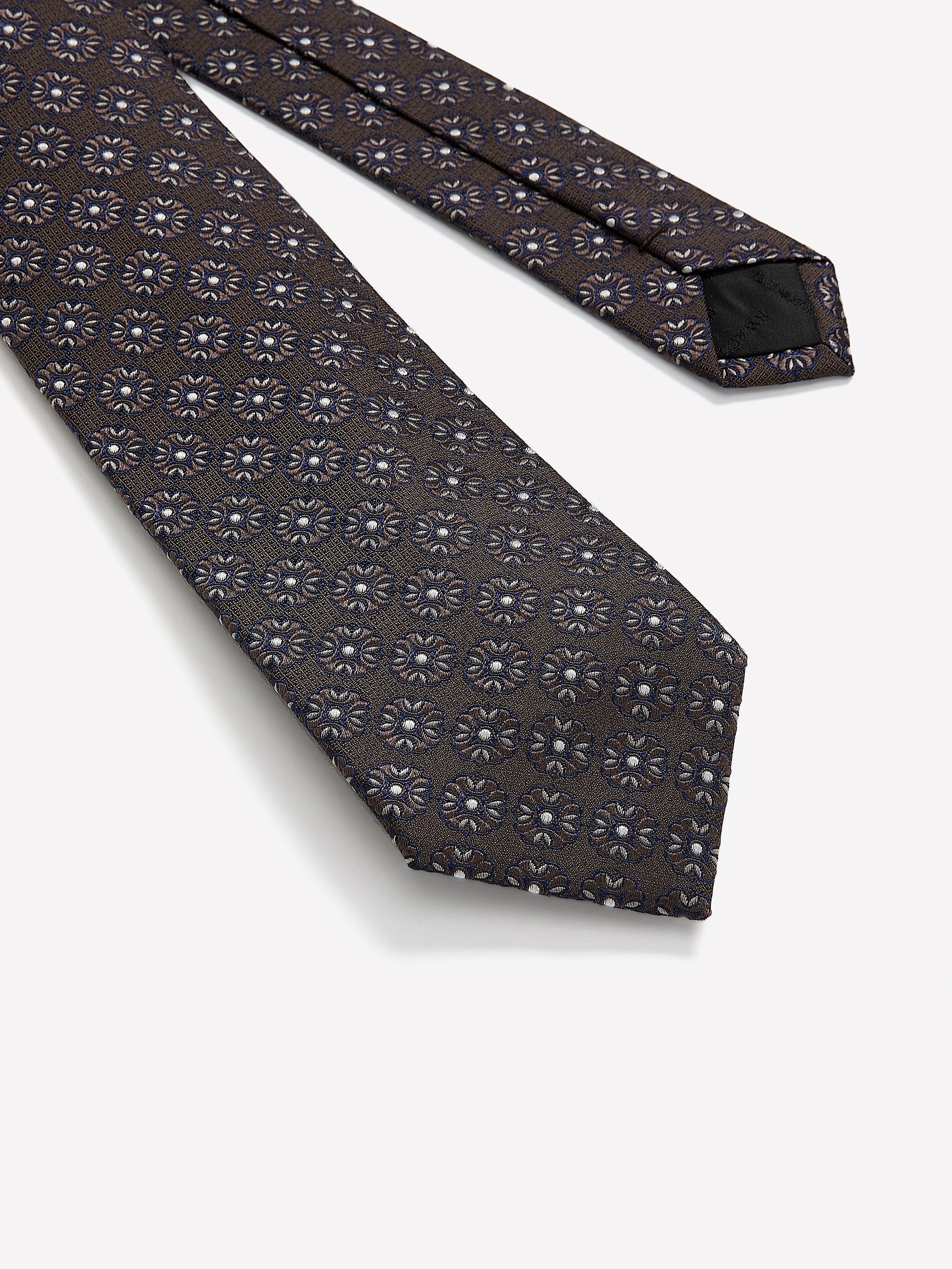 Brown Regular Tie with Geometric Floral Pattern rw&co Special Offer