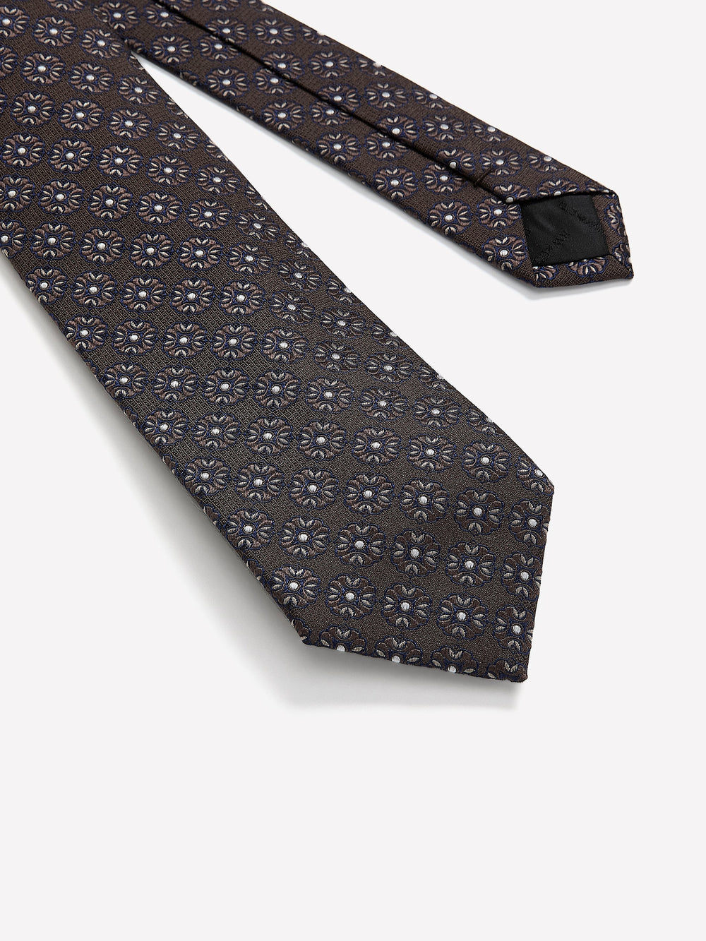 Brown Regular Tie with Geometric Floral Pattern rw&co Special Offer