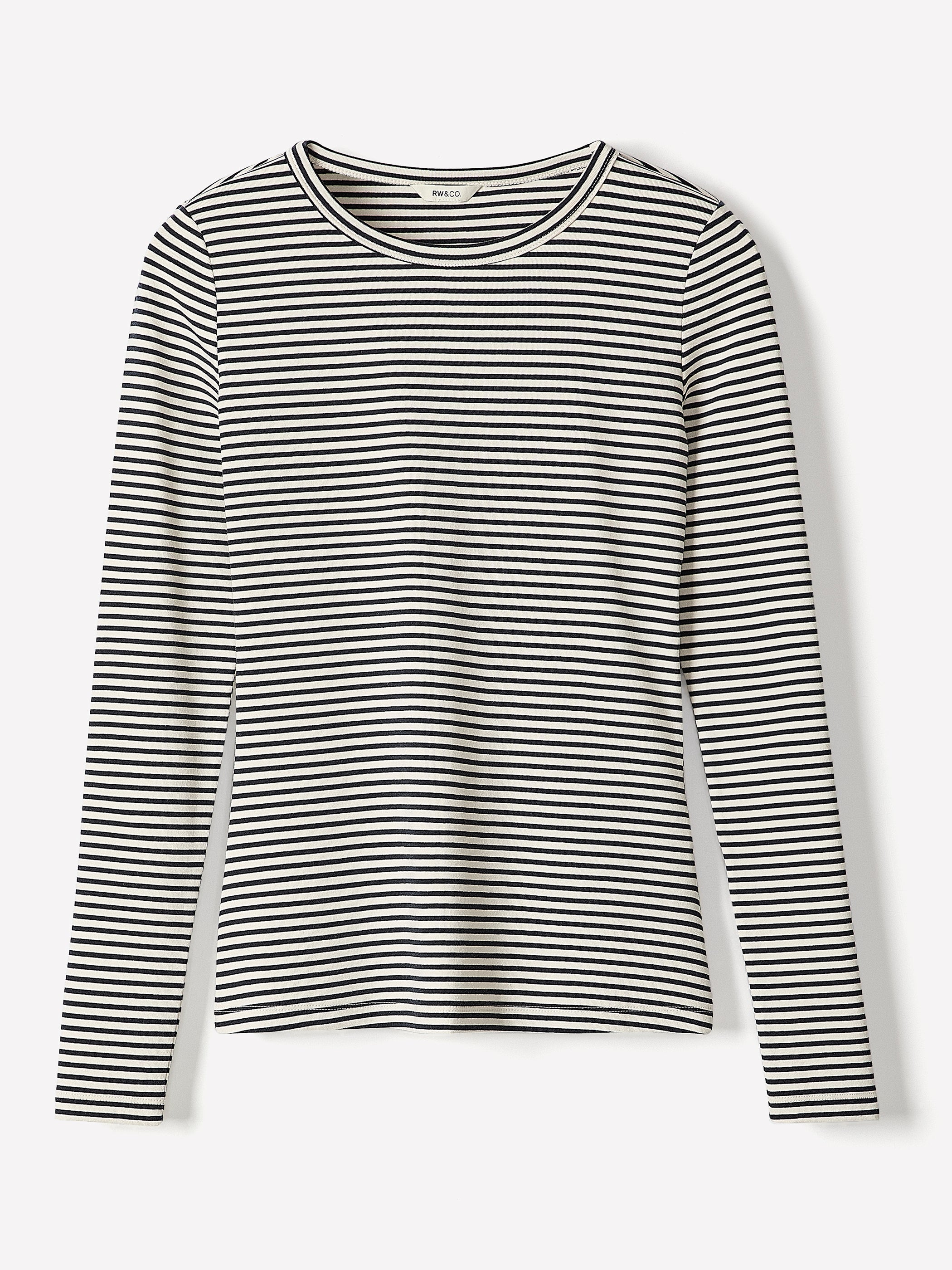 Long-Sleeve Crew-Neck Fitted Ribbed Tee rw&co Exclusive Sale Price