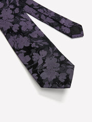 Black Regular Tie with Floral Pattern rw&co Special Offer