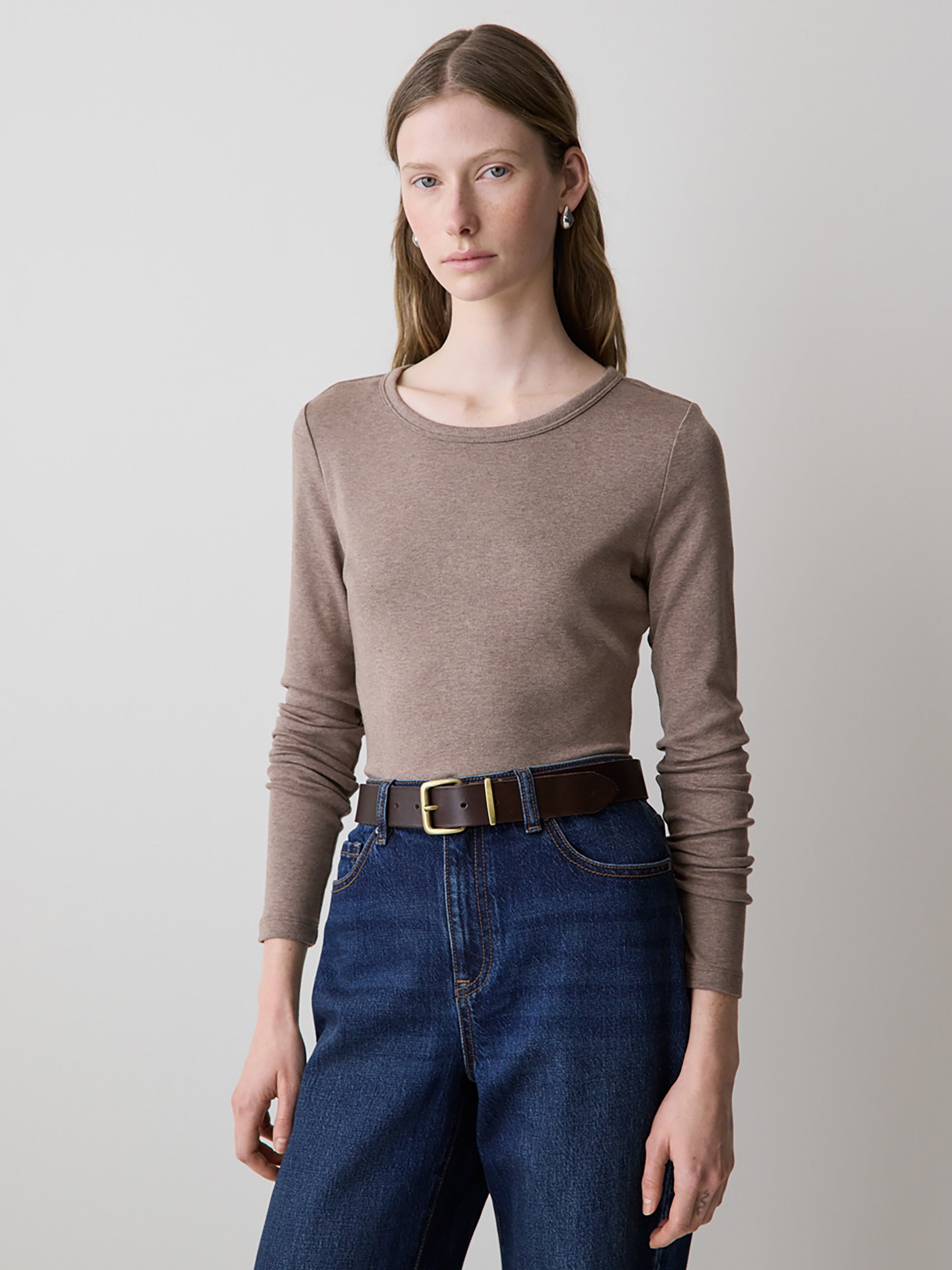 Luxe Knit Long-Sleeve Crew-Neck Fitted Ribbed Tee rw&co Special Offer