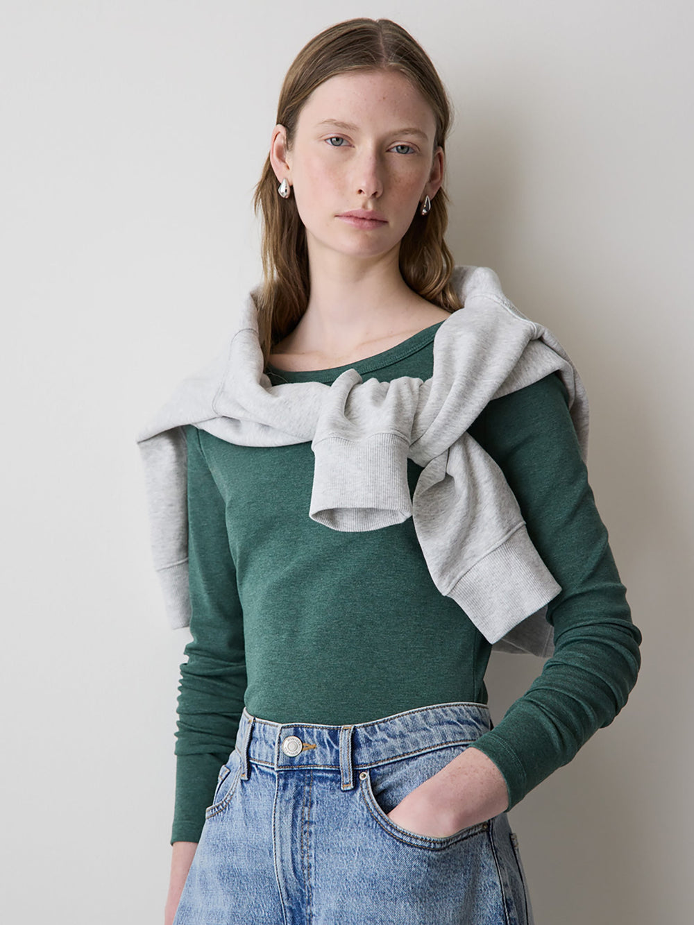 Luxe Knit Long-Sleeve Crew-Neck Fitted Ribbed Tee rw&co Special Offer