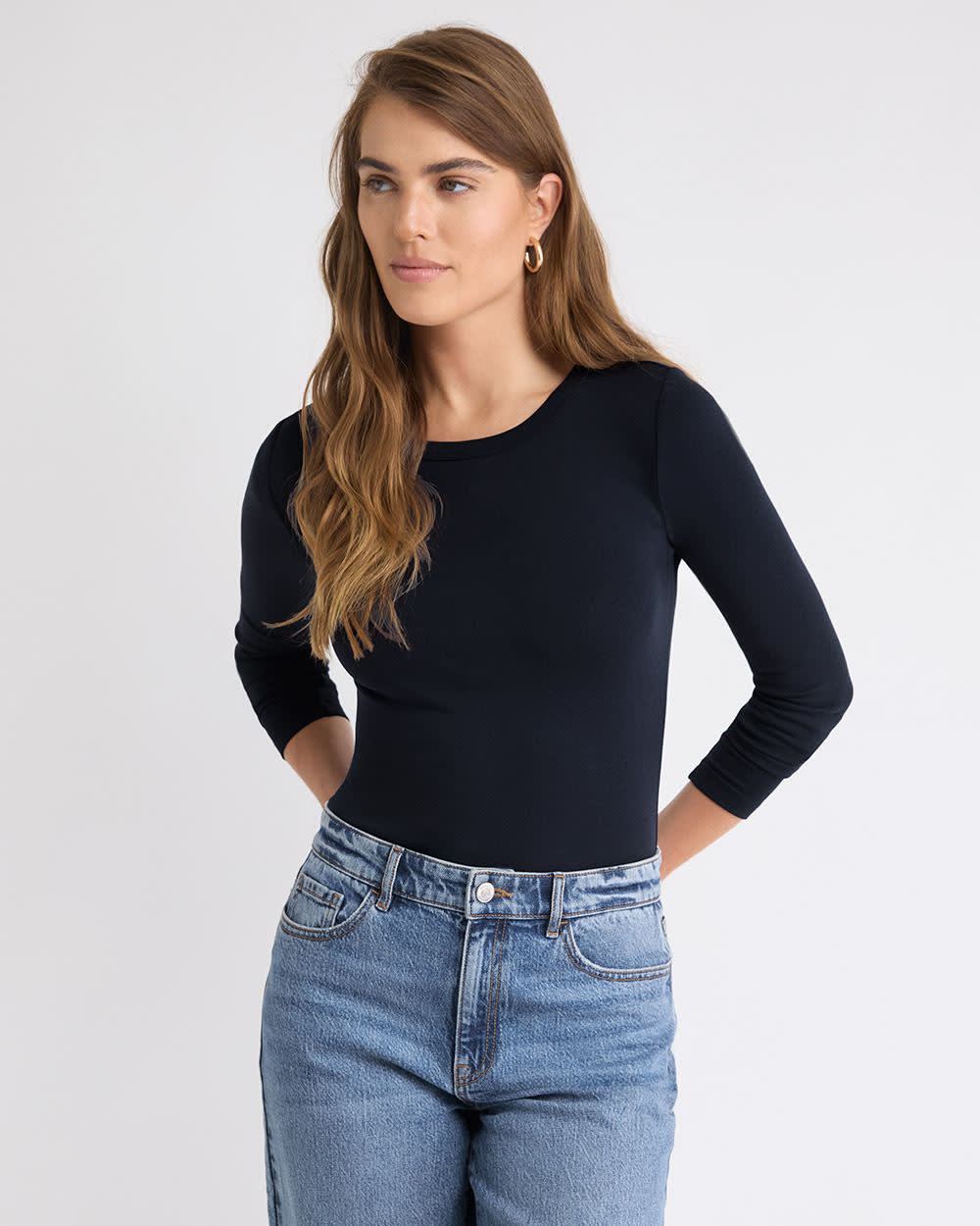 Luxe Knit Long-Sleeve Crew-Neck Fitted Ribbed Tee rw&co Special Offer