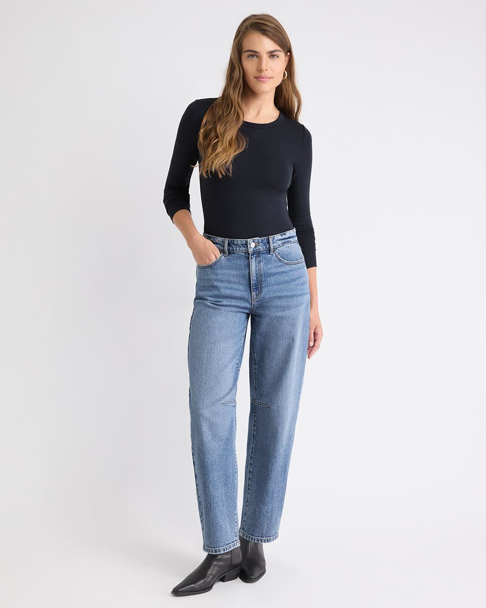 Luxe Knit Long-Sleeve Crew-Neck Fitted Ribbed Tee rw&co Special Offer