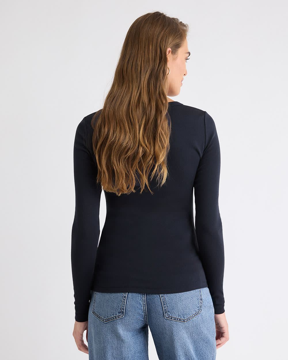 Luxe Knit Long-Sleeve Crew-Neck Fitted Ribbed Tee rw&co Special Offer