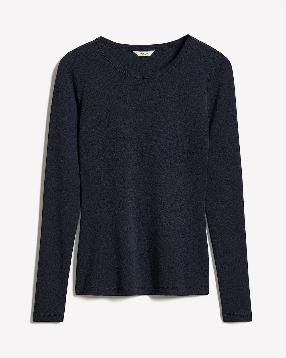 Luxe Knit Long-Sleeve Crew-Neck Fitted Ribbed Tee rw&co Special Offer