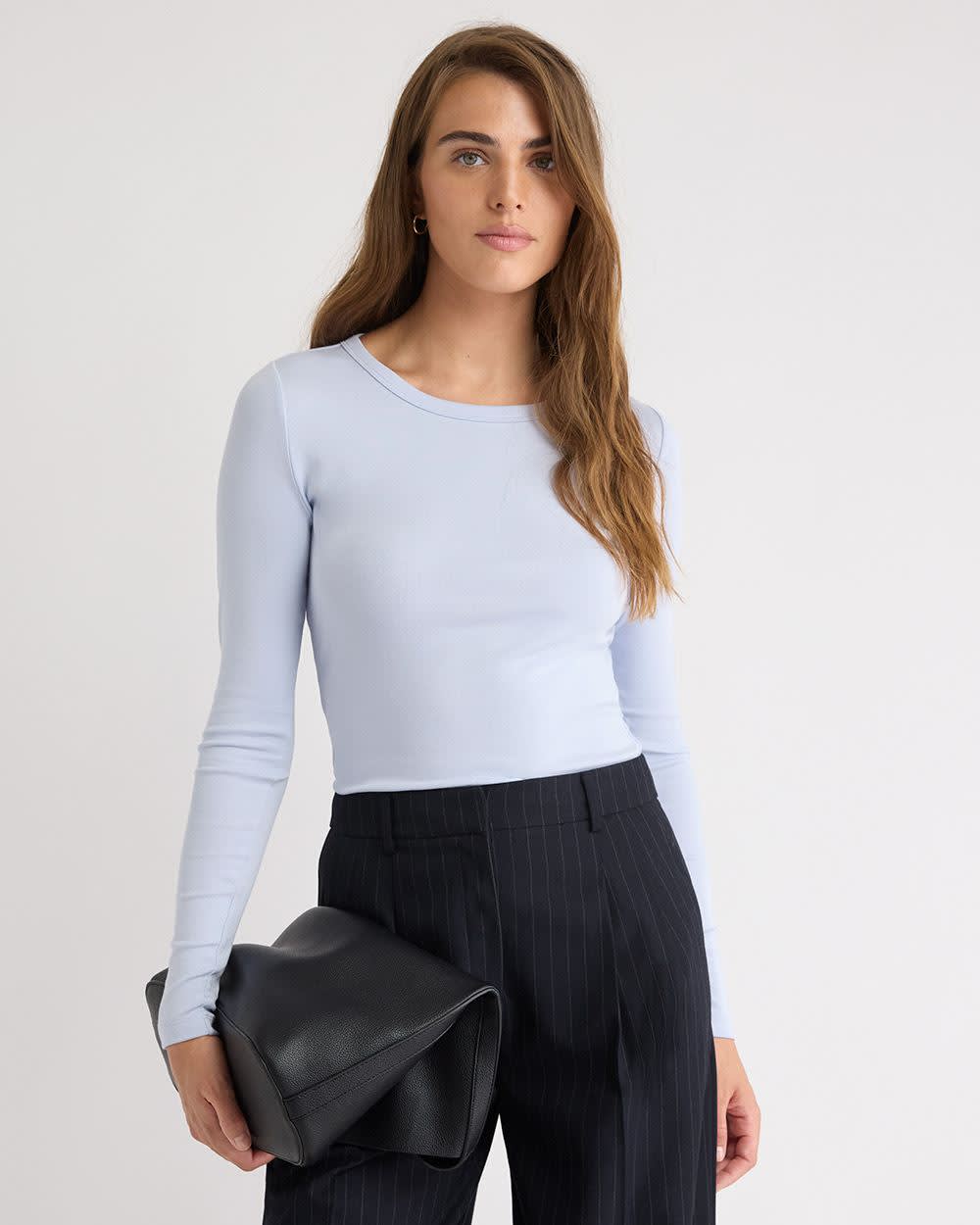 Luxe Knit Long-Sleeve Crew-Neck Fitted Ribbed Tee rw&co Special Offer
