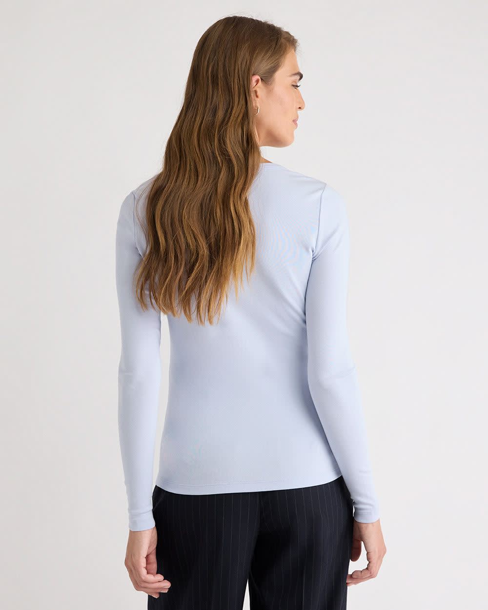 Luxe Knit Long-Sleeve Crew-Neck Fitted Ribbed Tee rw&co Special Offer