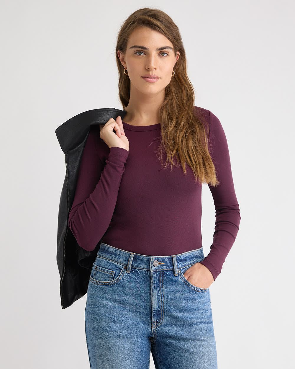 Luxe Knit Long-Sleeve Crew-Neck Fitted Ribbed Tee rw&co Special Offer