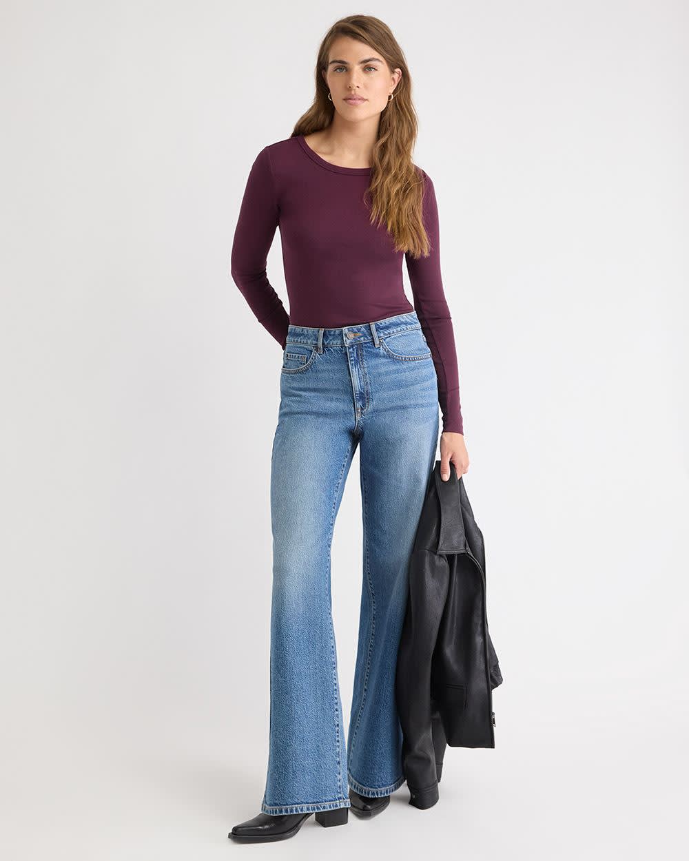 Luxe Knit Long-Sleeve Crew-Neck Fitted Ribbed Tee rw&co Special Offer