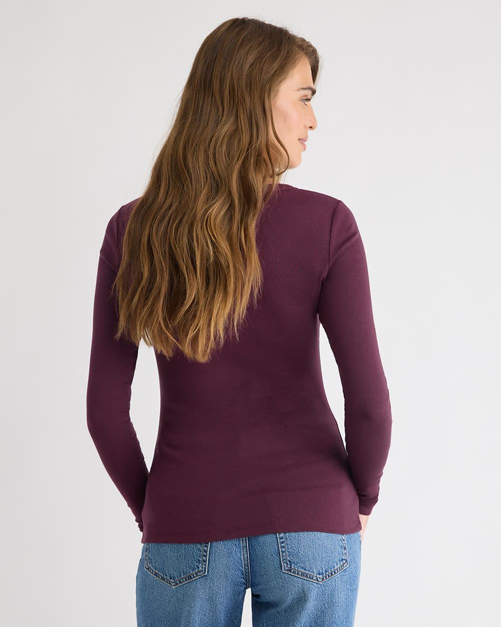 Luxe Knit Long-Sleeve Crew-Neck Fitted Ribbed Tee rw&co Special Offer