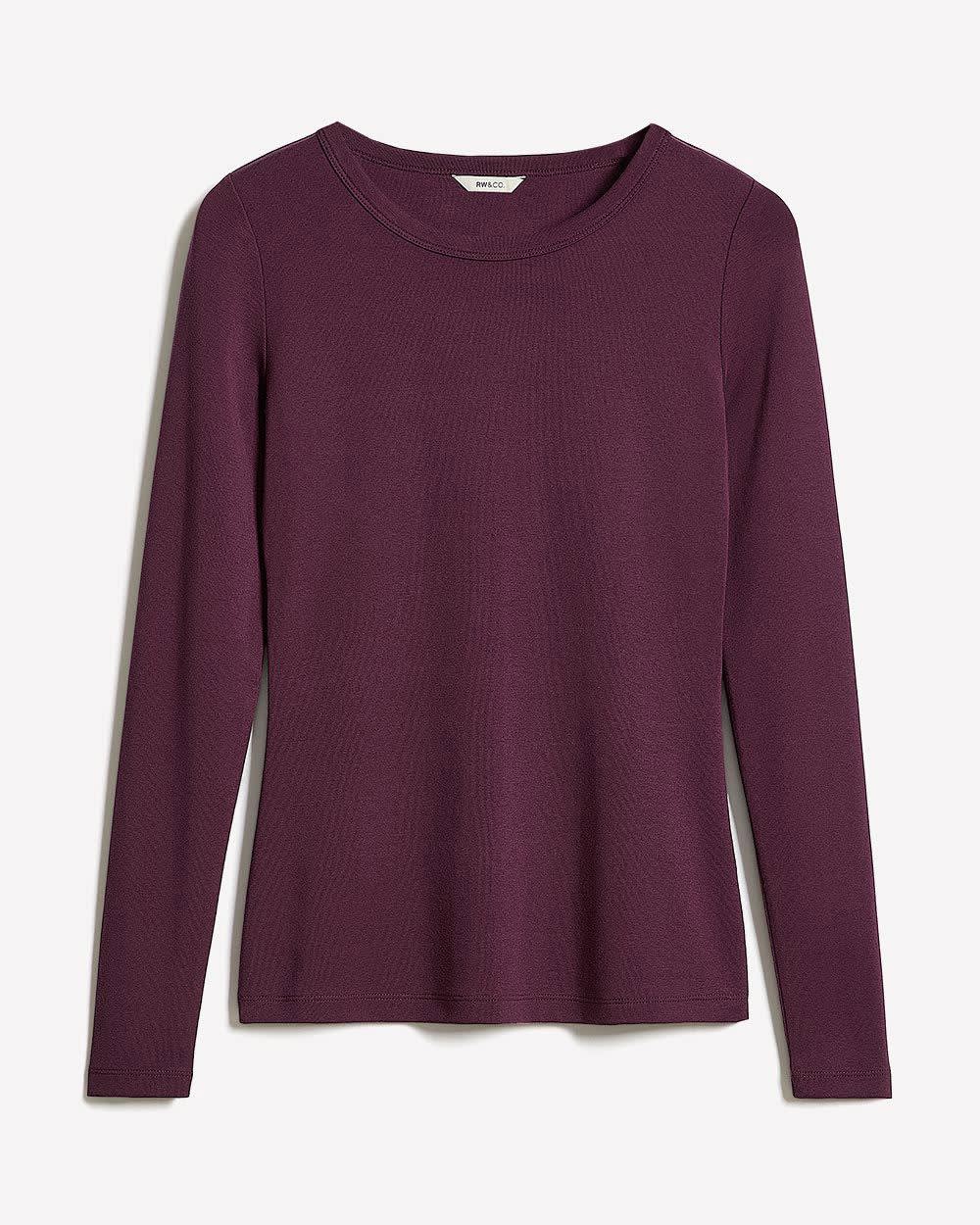 Luxe Knit Long-Sleeve Crew-Neck Fitted Ribbed Tee rw&co Special Offer