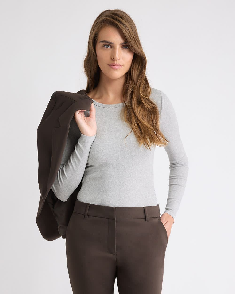 Luxe Knit Long-Sleeve Crew-Neck Fitted Ribbed Tee rw&co Special Offer