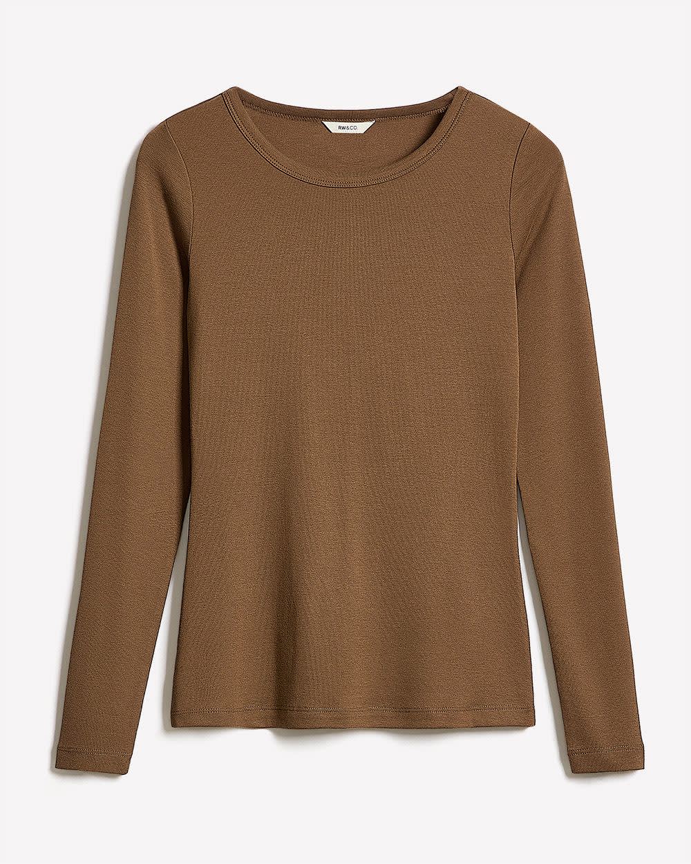 Luxe Knit Long-Sleeve Crew-Neck Fitted Ribbed Tee rw&co Special Offer