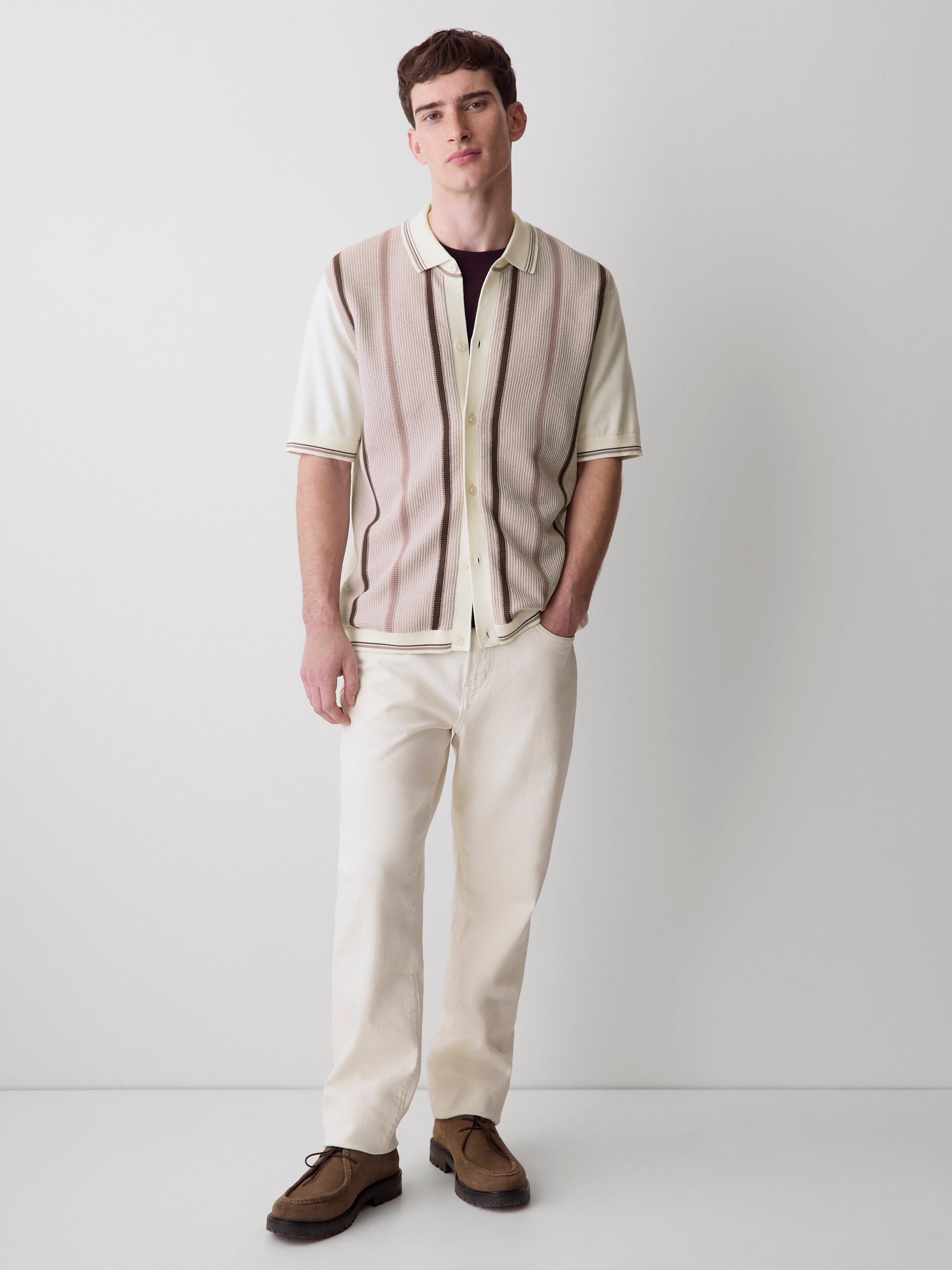Short-Sleeve Shirt Sweater with Vertical Stripes rw&co Exclusive Sale Price