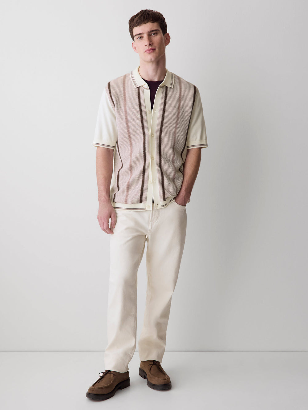Short-Sleeve Shirt Sweater with Vertical Stripes rw&co Exclusive Sale Price