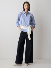 Striped Buttoned-Down Cotton Blouse rw&co Limited Time Discount