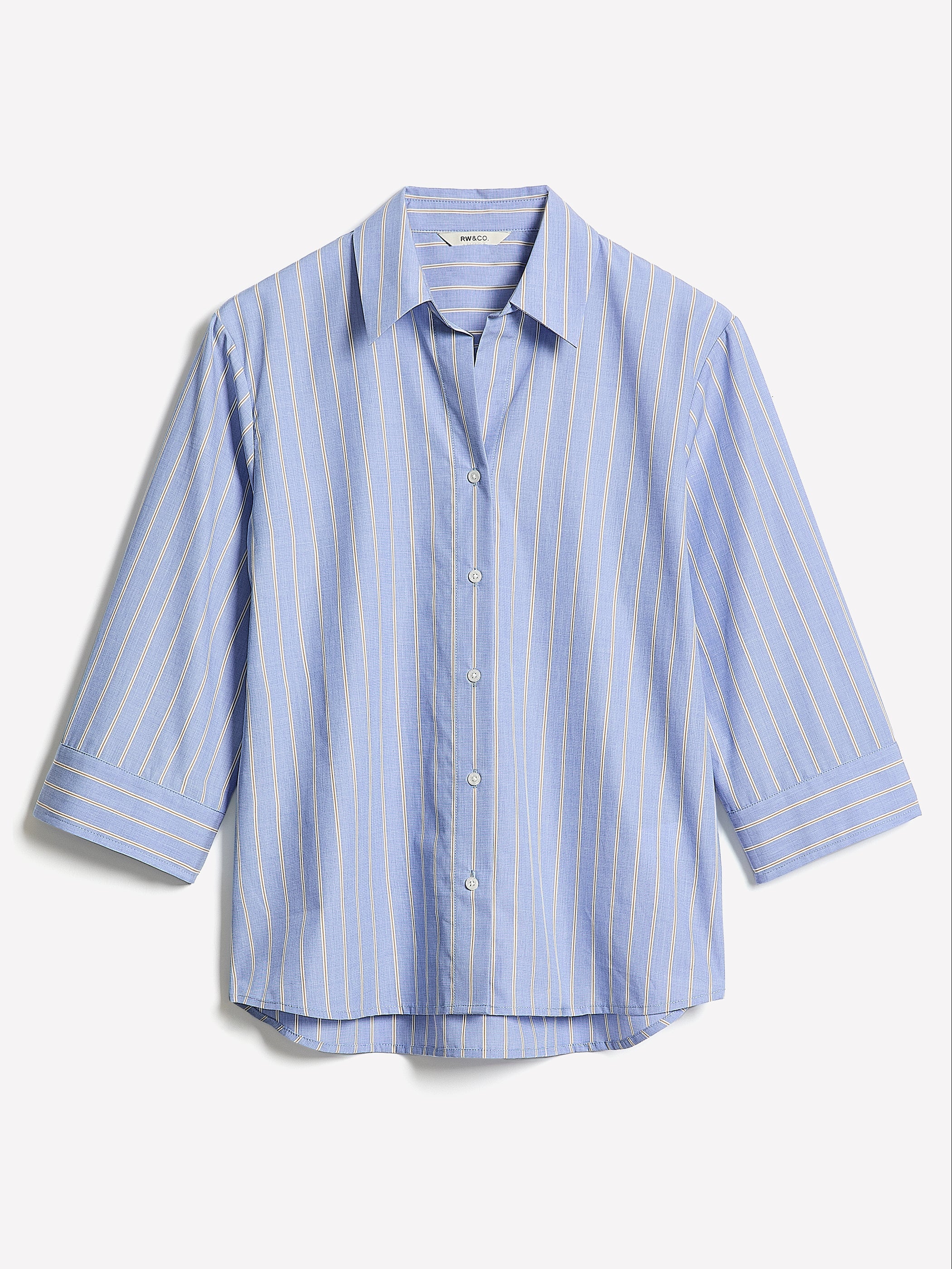 Striped Buttoned-Down Cotton Blouse rw&co Limited Time Discount