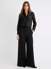 Long-Sleeve Buttoned-Down Blouse with Rhinestones rw&co On Sale