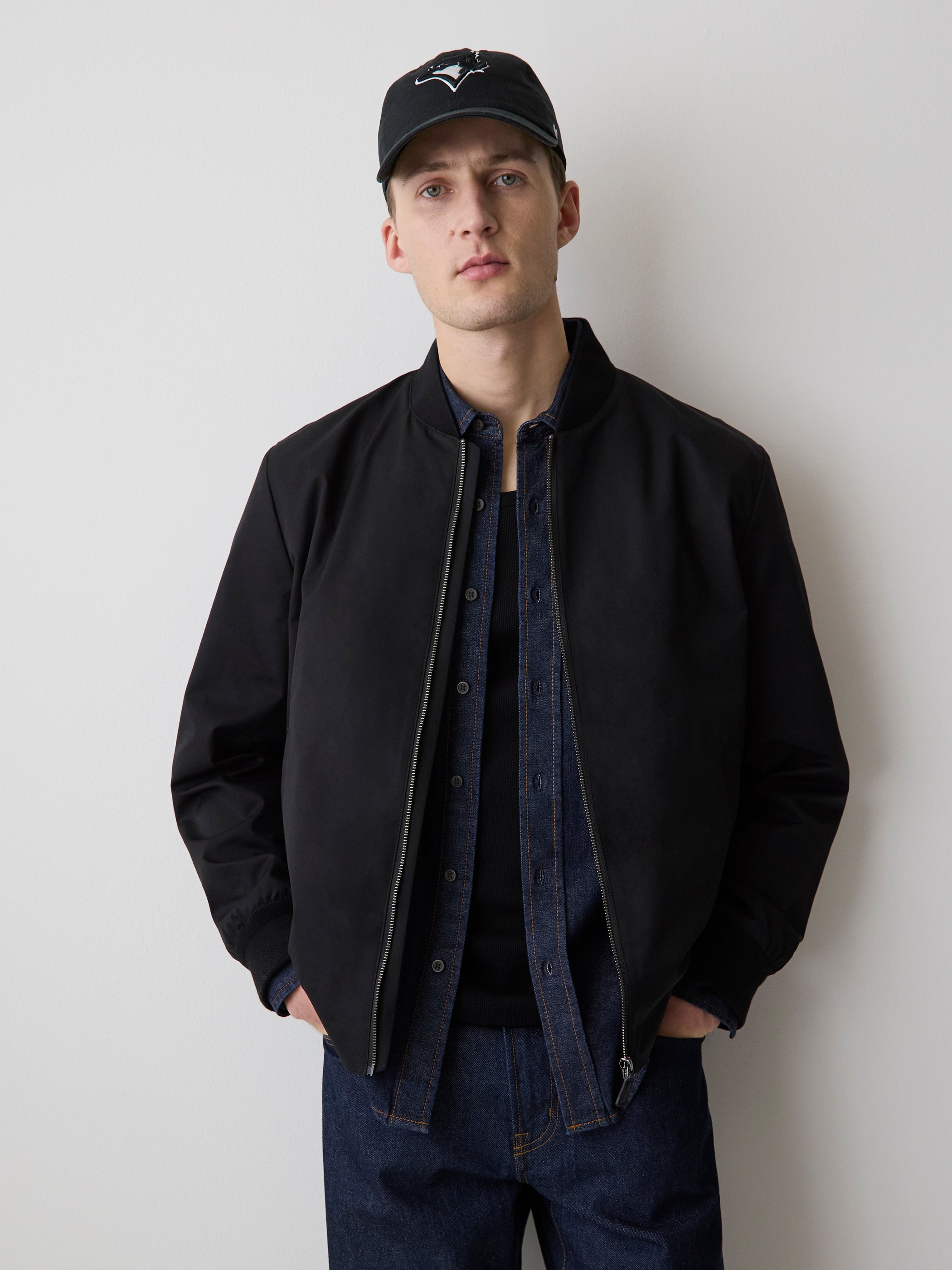 Black Twill Bomber Jacket rw&co On Sale