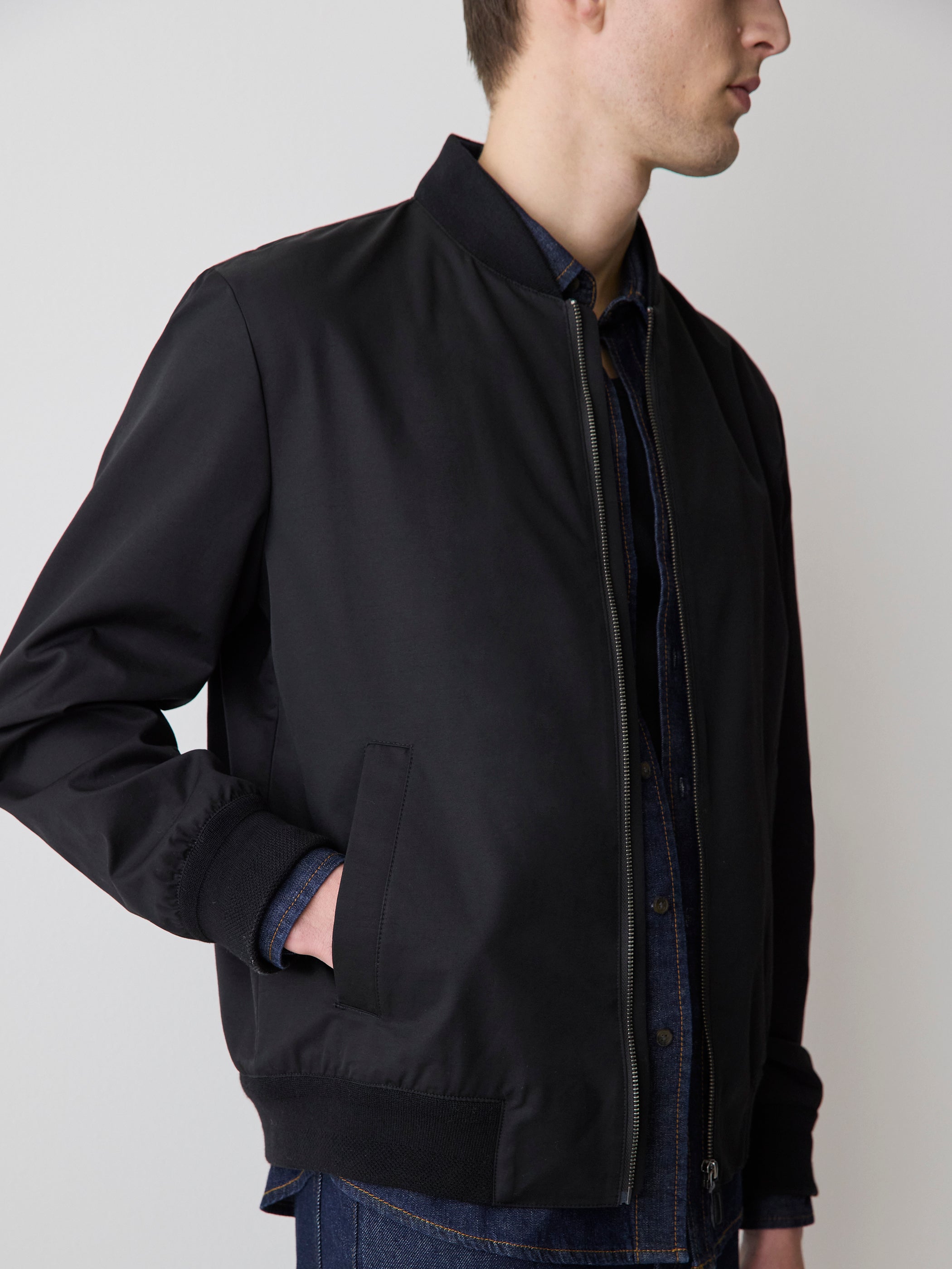 Black Twill Bomber Jacket rw&co On Sale