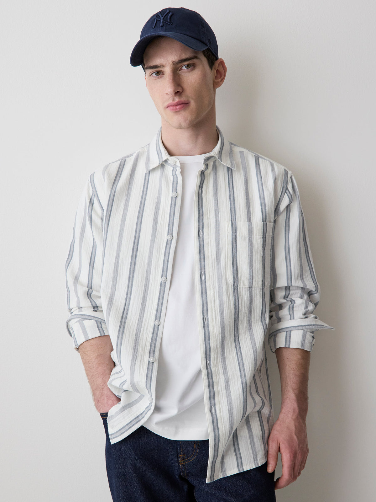Striped Long-Sleeve Gauze Shirt rw&co Special Promo Price