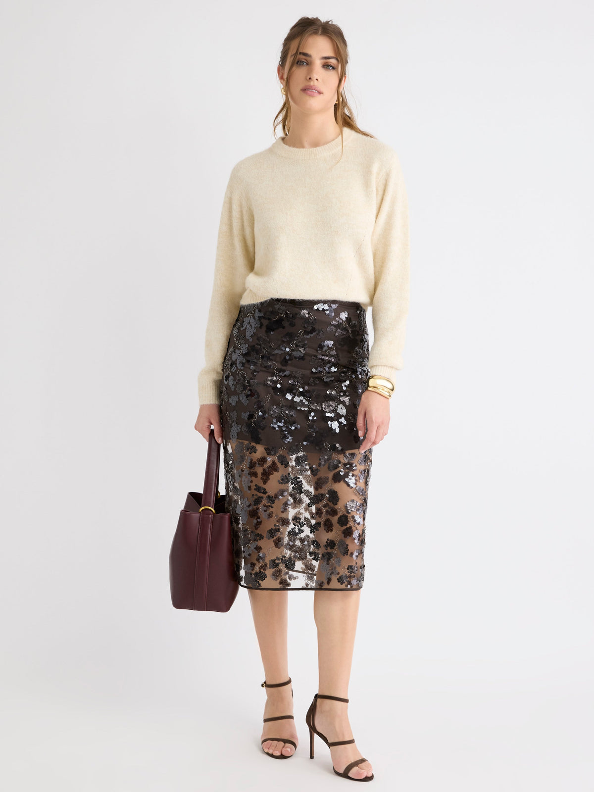 High-Rise Sequin Midi Skirt rw&co Special Offer
