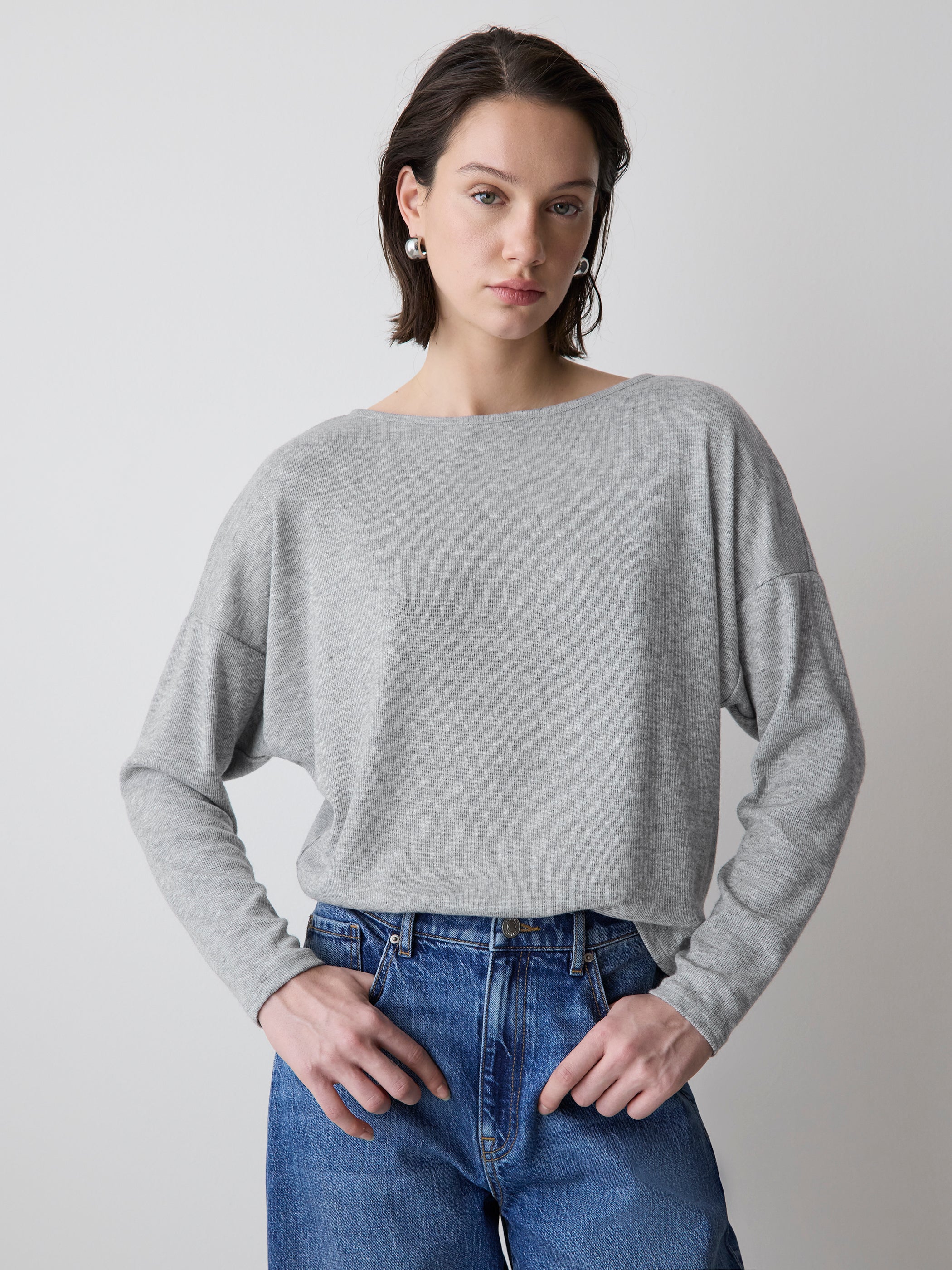 Long-Sleeve Crew-Neck Ribbed Top rw&co Great Value Deal