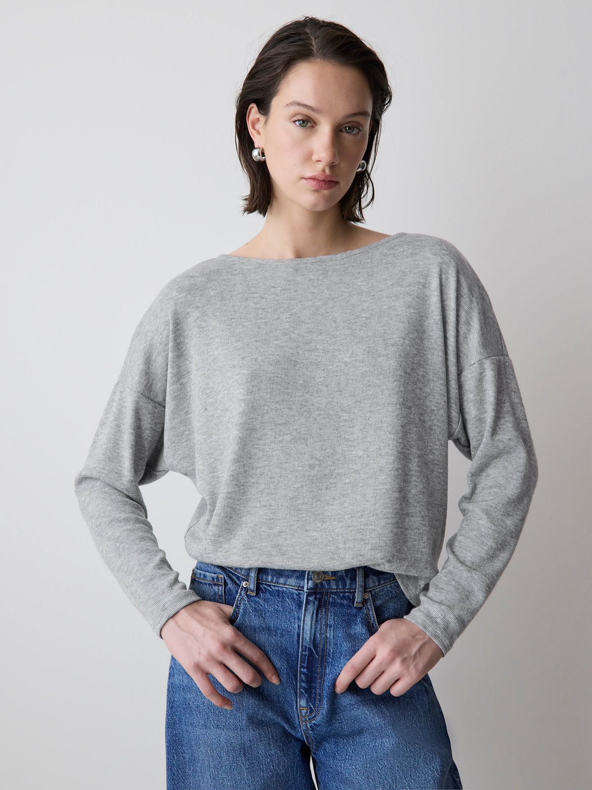 Long-Sleeve Crew-Neck Ribbed Top rw&co Great Value Deal