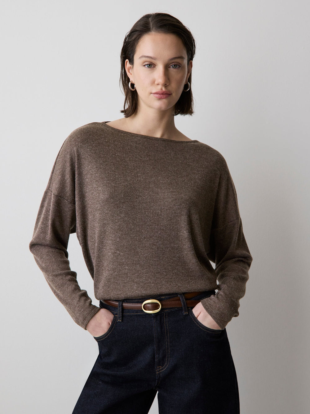 Long-Sleeve Crew-Neck Ribbed Top rw&co Great Value Deal