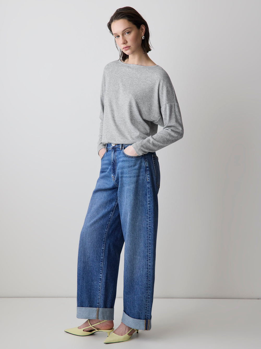 Long-Sleeve Crew-Neck Ribbed Top rw&co Great Value Deal