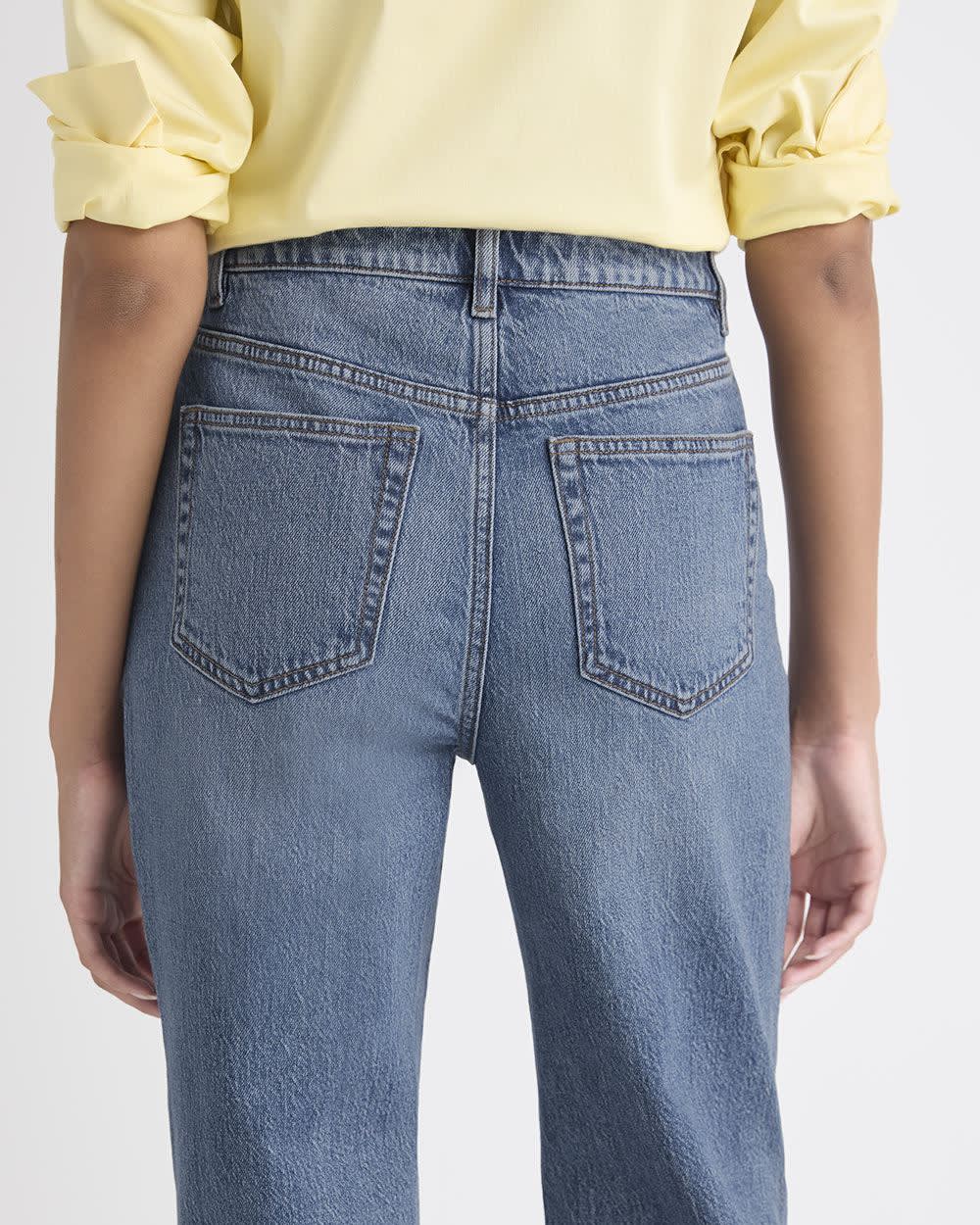 Long Medium-Wash Straight-Leg Jeans rw&co On Sale