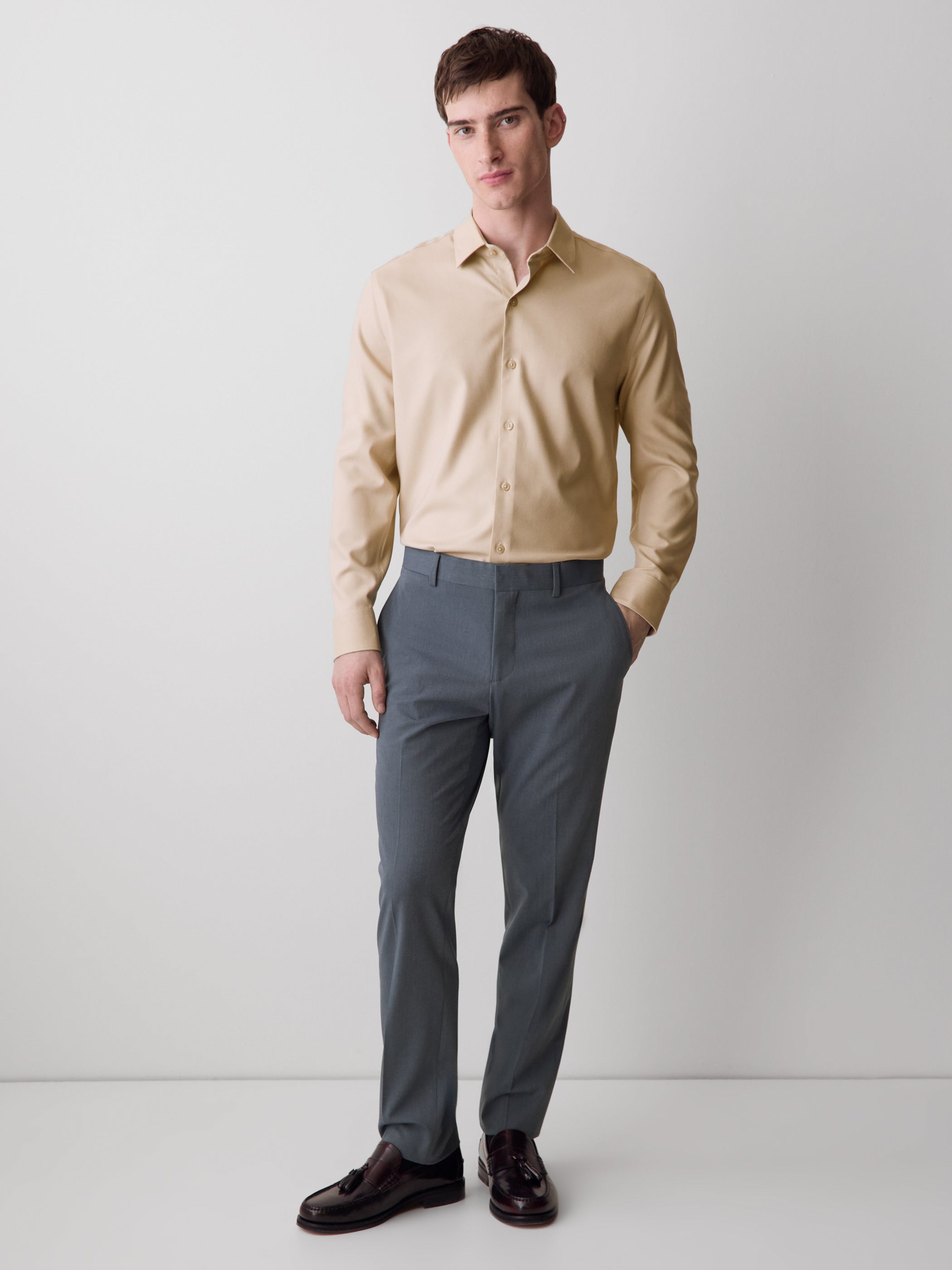Slim Fit Knit-Like Dress Shirt rw&co Limited Time Discount
