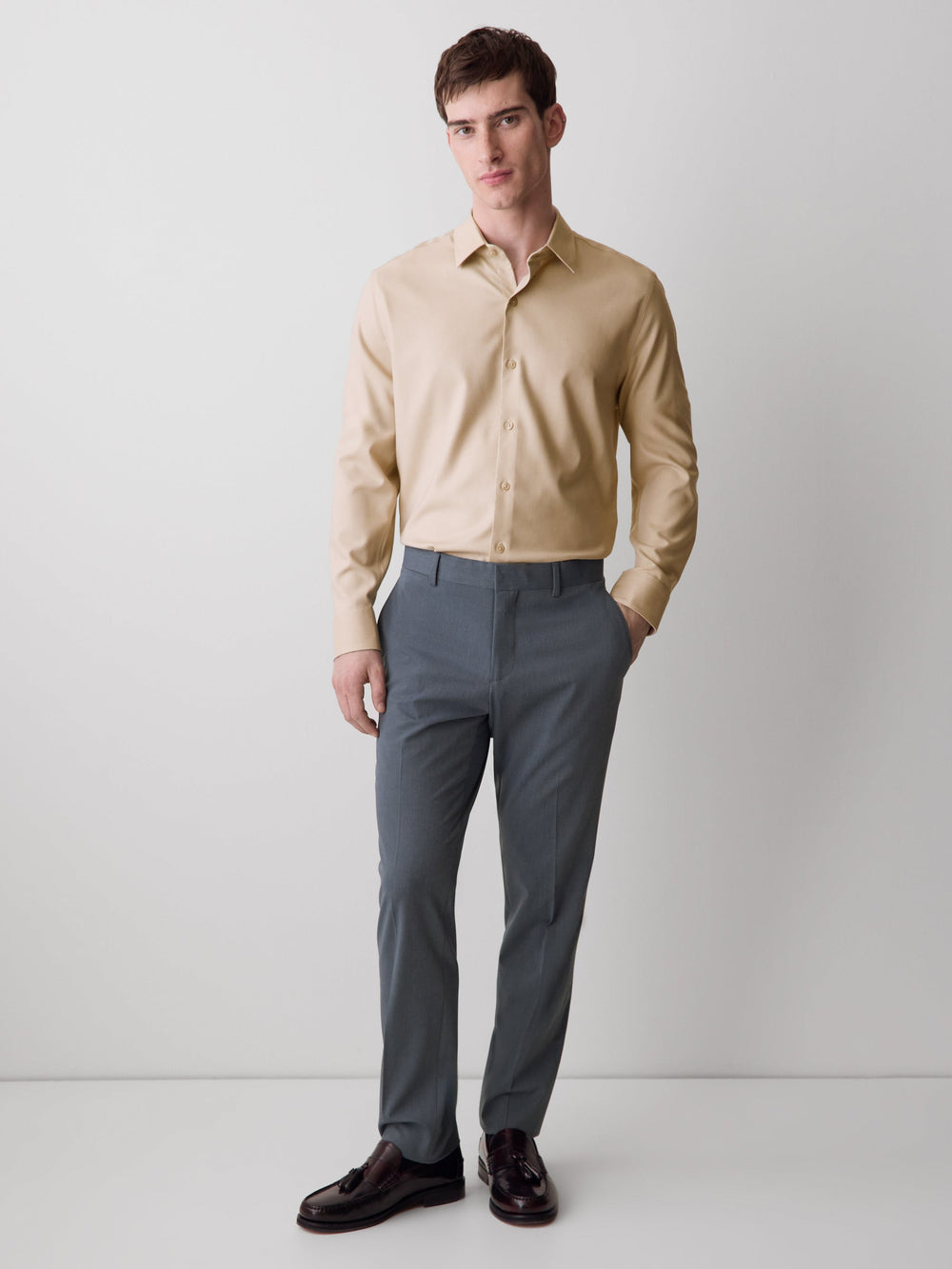 Slim Fit Knit-Like Dress Shirt rw&co Limited Time Discount