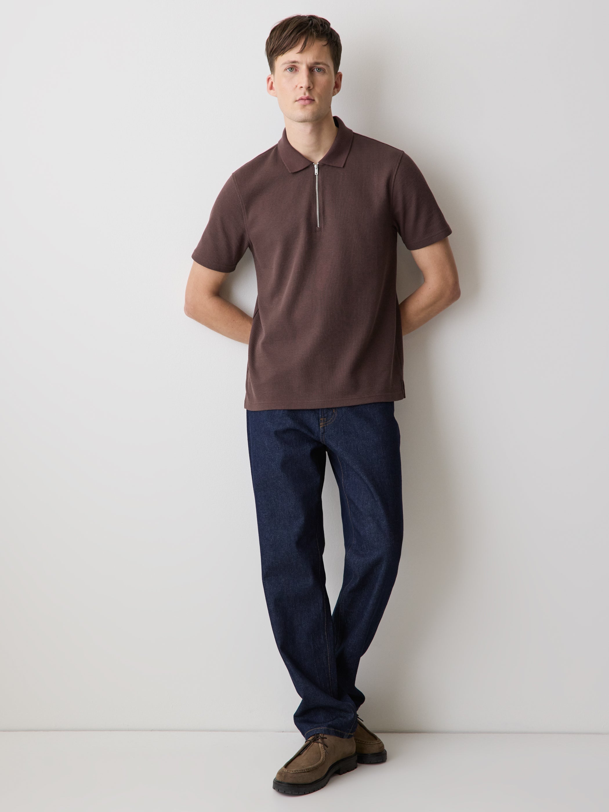 Short-Sleeve Ribbed Quarter-Zip Polo rw&co On Sale