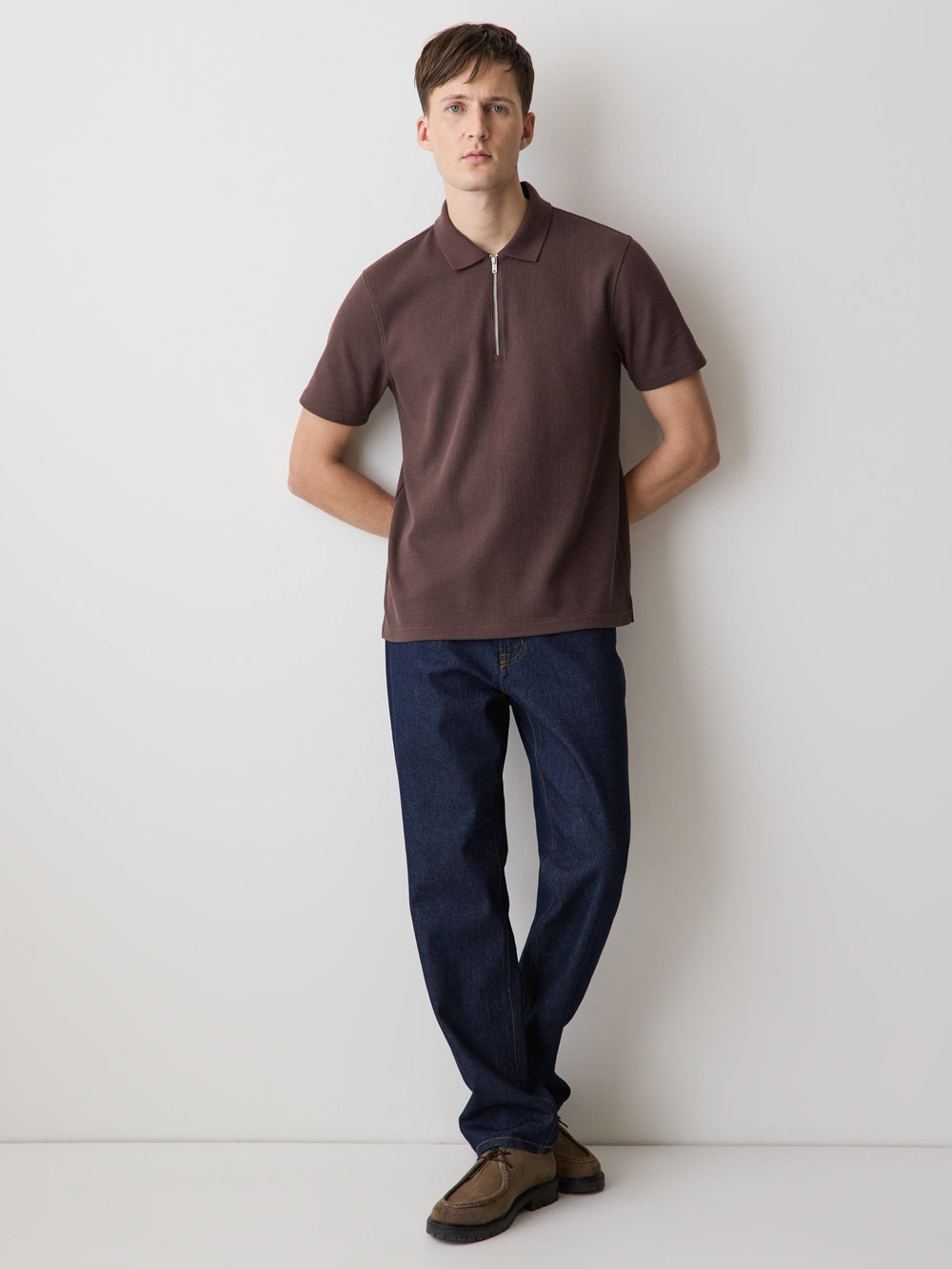 Short-Sleeve Ribbed Quarter-Zip Polo rw&co On Sale