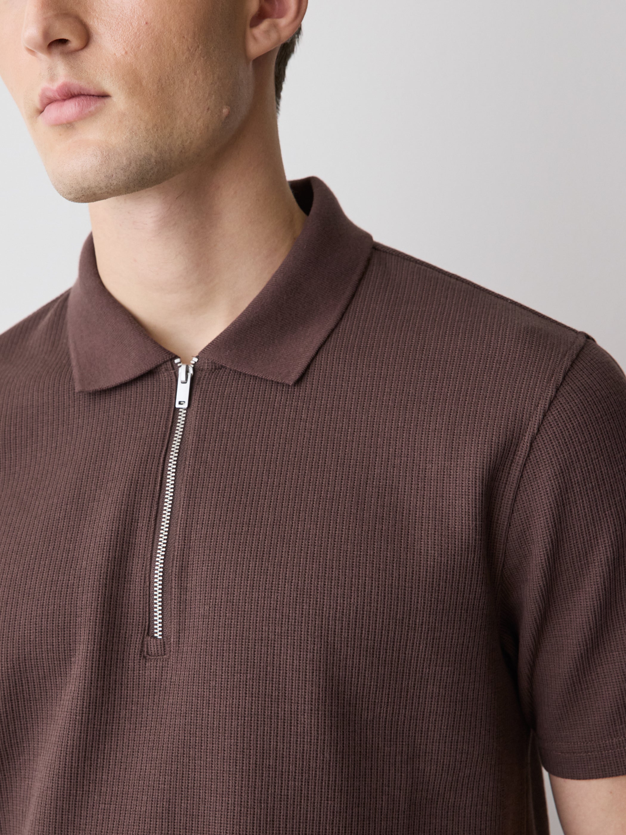 Short-Sleeve Ribbed Quarter-Zip Polo rw&co On Sale