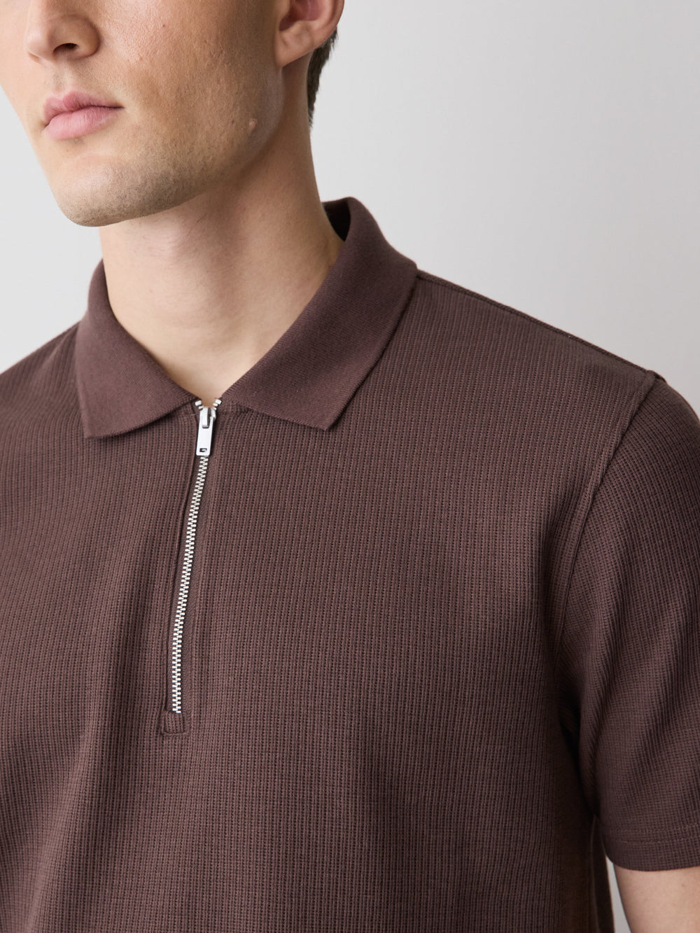 Short-Sleeve Ribbed Quarter-Zip Polo rw&co On Sale