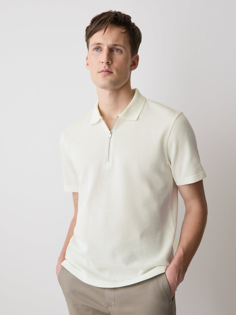 Short-Sleeve Ribbed Quarter-Zip Polo rw&co On Sale