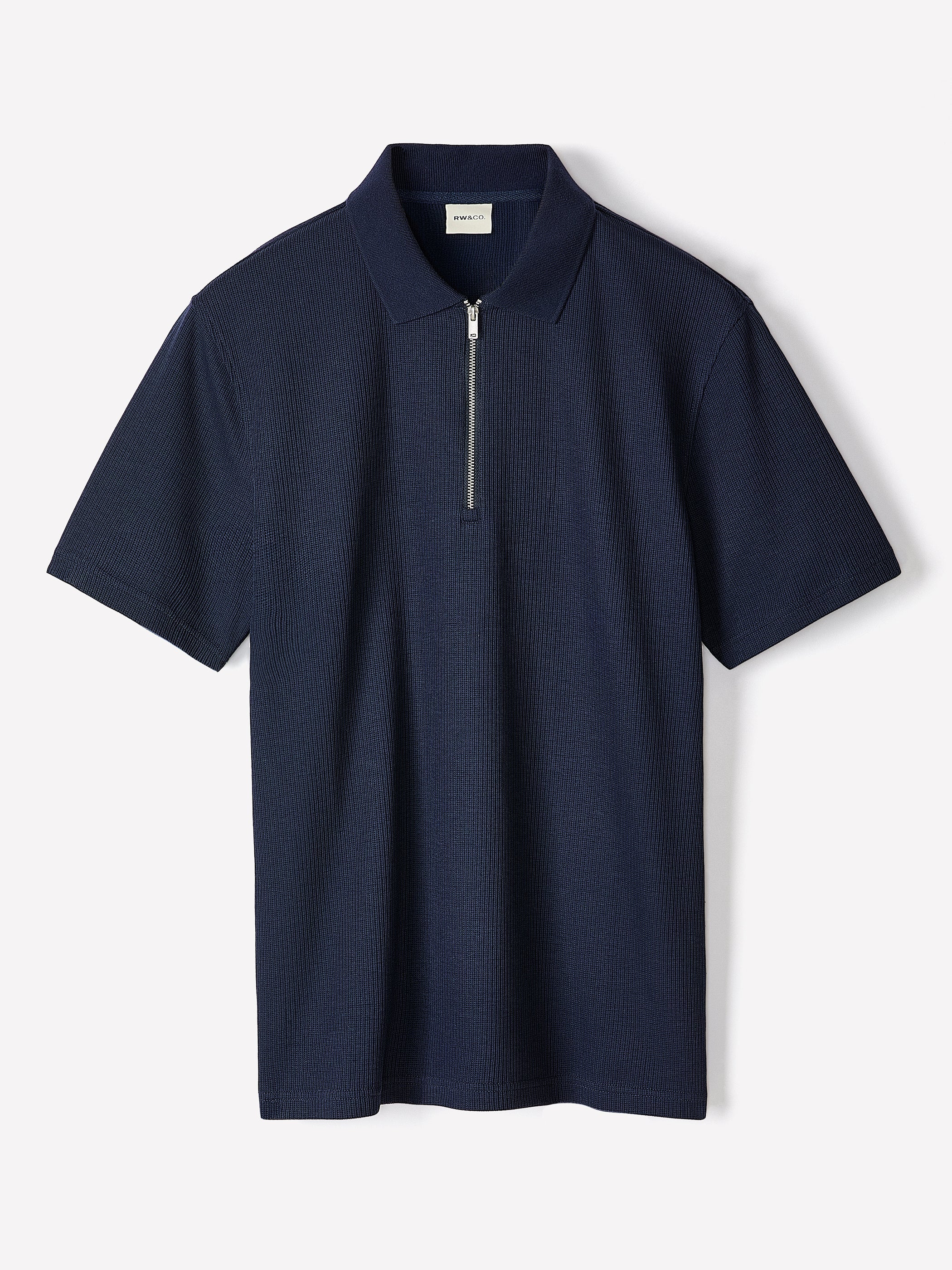 Short-Sleeve Ribbed Quarter-Zip Polo rw&co On Sale