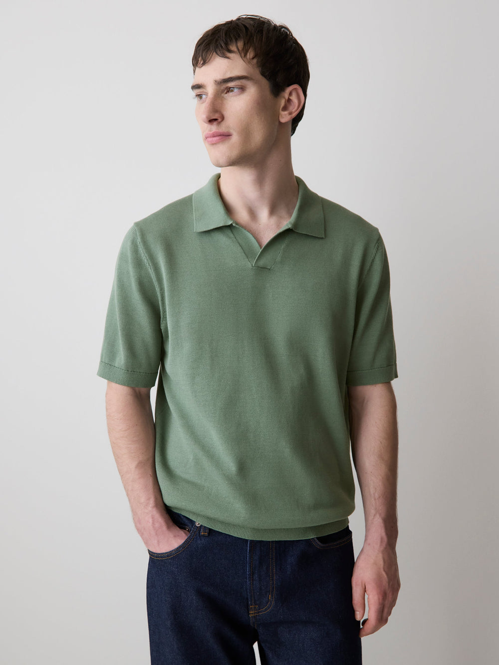 Cotton Short-Sleeve Polo with Johnny Collar rw&co Exclusive Sale Price
