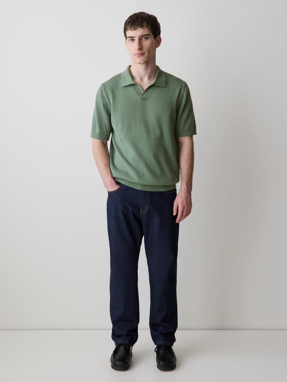Cotton Short-Sleeve Polo with Johnny Collar rw&co Exclusive Sale Price