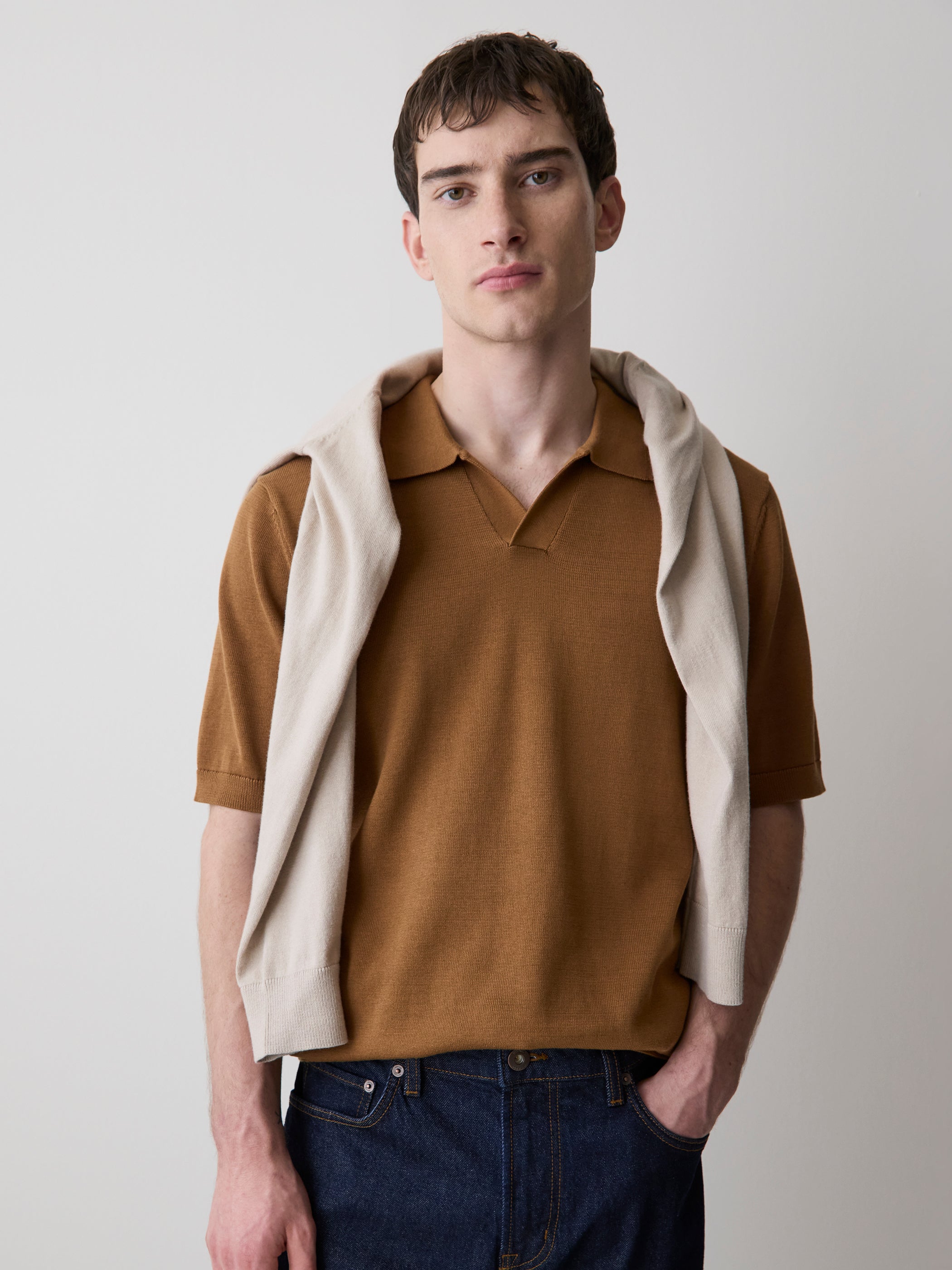 Cotton Short-Sleeve Polo with Johnny Collar rw&co Exclusive Sale Price