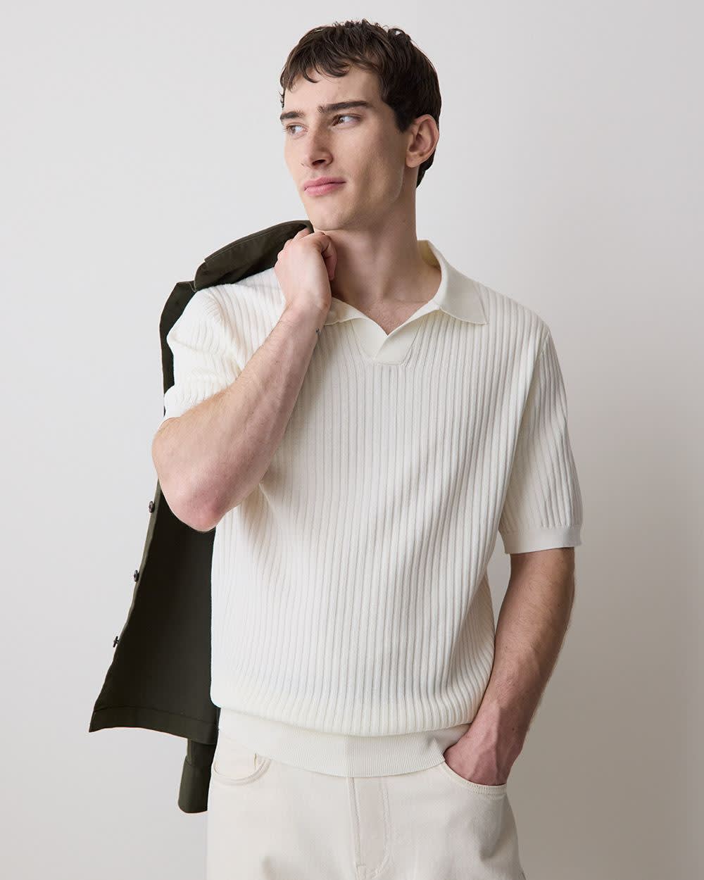 Cotton Short-Sleeve Polo with Johnny Collar rw&co Great Value Deal