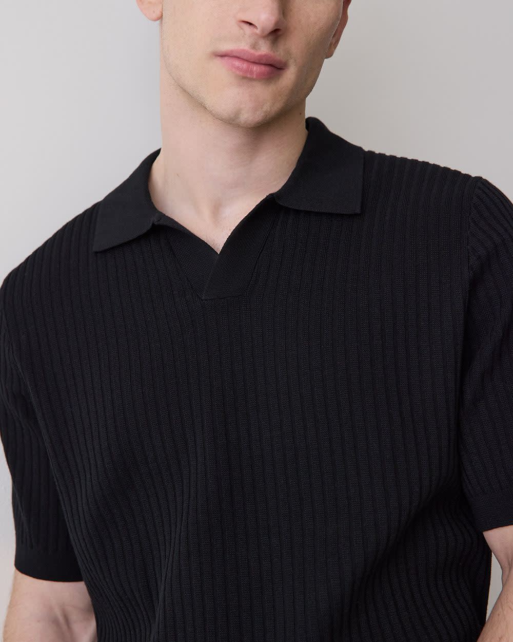 Cotton Short-Sleeve Polo with Johnny Collar rw&co Great Value Deal