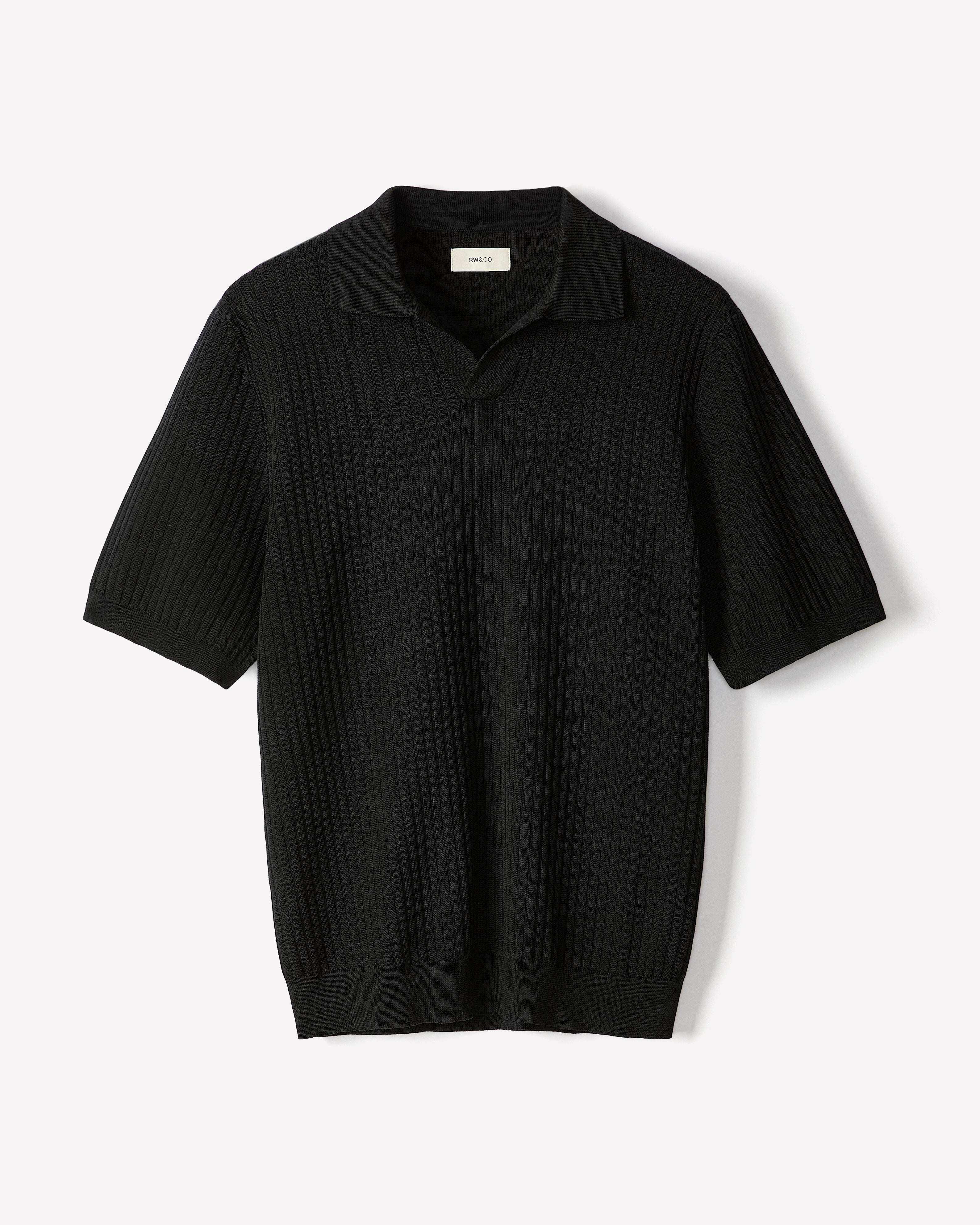 Cotton Short-Sleeve Polo with Johnny Collar rw&co Great Value Deal