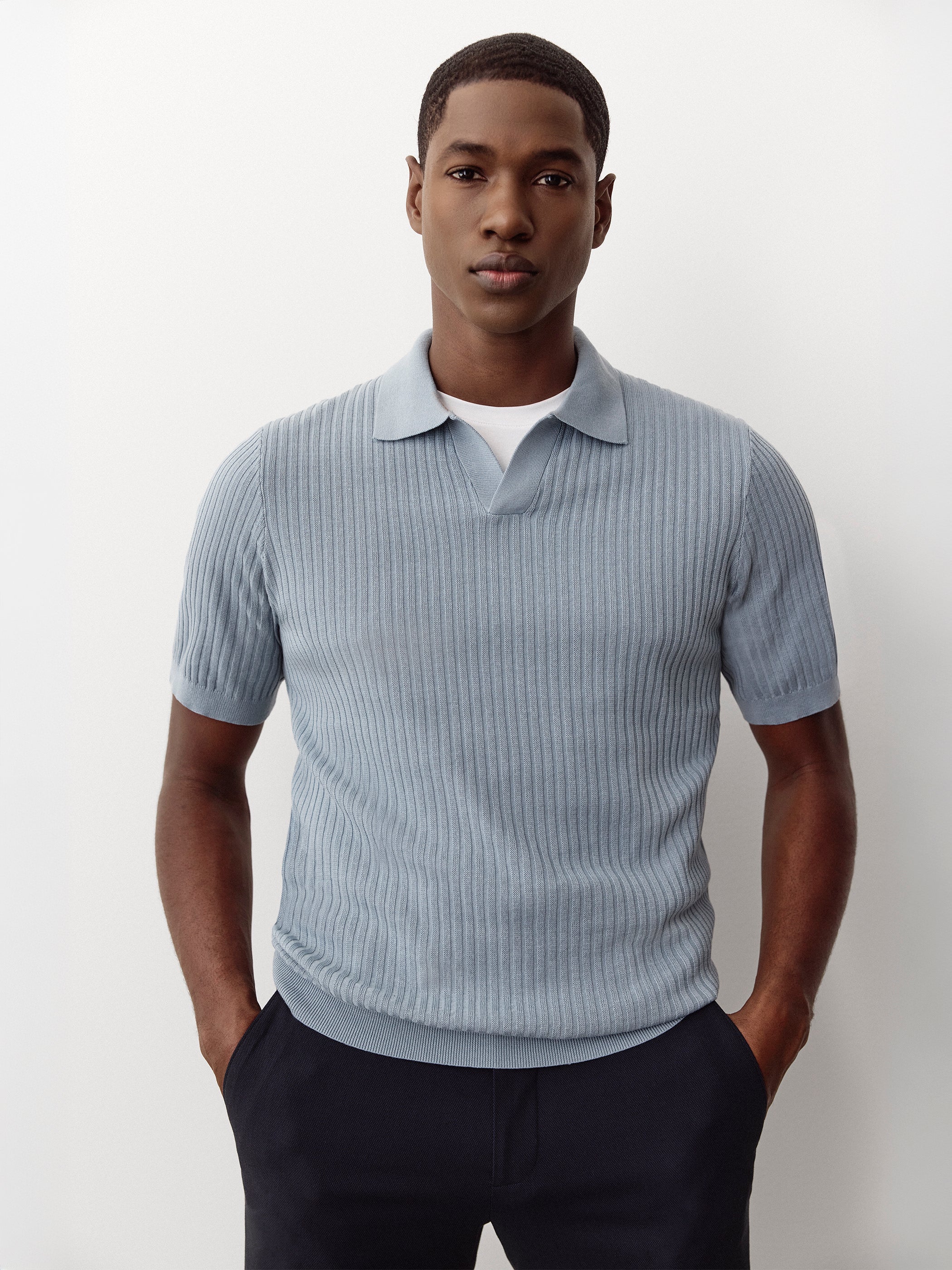 Cotton Short-Sleeve Polo with Johnny Collar rw&co Great Value Deal