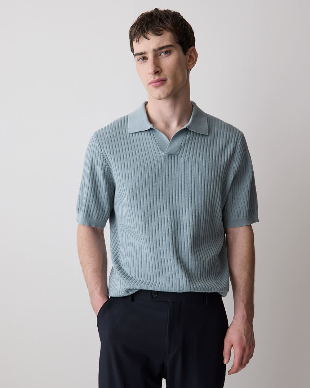 Cotton Short-Sleeve Polo with Johnny Collar rw&co Great Value Deal